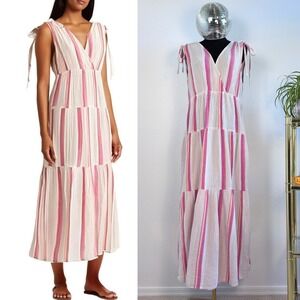 Marine Layer Sage Double Cloth Maxi dress, Pink Stripe,‎ Size L, Beach Boho